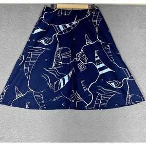 Talbots Women's 10 Petite Skirt Midi A-Line Pockets Nautical Career Office Blue